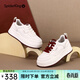 蜘蛛王小白鞋女真皮厚底2025春新款增高軟底板鞋時(shí)尚運動(dòng)休閑鞋百搭女鞋 安可拉紅 -送紅色鞋帶1副 37