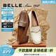 百麗（Belle）【92系列】粗跟樂(lè )福鞋女商場(chǎng)通勤百搭牛皮高跟鞋單鞋BZ521AA6 米白 37 (235mm)