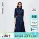 朗姿復古風(fēng)設計感高腰a字連衣裙大擺高級感氣質(zhì)裙冬季新款 柏林藍色 M