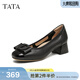 他她（TATA）白色休閑鞋女鞋通勤單鞋女鞋春季新款粗跟高跟鞋 黑色 37