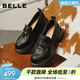百麗（Belle）復古抓皺牛皮樂(lè )福鞋女26春新商場(chǎng)同款質(zhì)感JK樂(lè )福鞋E9M1DAA6預售 黑色 37 (235mm)