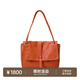 裘真復古001郵差包女單肩通勤大容量斜挎包植鞣頭層牛皮包 焦糖色-大號