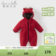 戴維貝拉（DAVE＆BELLA）新生兒夾棉爬服兒童連帽連體衣滿(mǎn)月寶寶衣服冬裝新年小童包屁衣 紅色【現貨】 90cm （建議身高80-90cm）