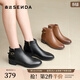 森達休閑靴女冬季新款商場(chǎng)同款百搭粗跟短皮鞋4T6B5DD5 黑色單里 37