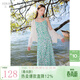 三彩大碼女裝2025秋款法式雪紡印花吊帶連衣裙玫瑰胖MM 叢林綠花卉 2XL 175/100B