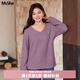 MsShe【亮絲菱格V領(lǐng)毛衣】大碼女裝2026春裝胖mm慵懶風(fēng)寬松針織衫 果醬紫色現貨 2XL