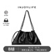 INJOYLIFE鏈條垃圾袋橫款2025新款大容量托特包高級感流浪包 黑色