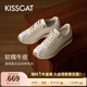 接吻貓KISSCAT熱巴同款接吻貓25年春摩卡厚底德訓鞋內增高休閑小白鞋 奶油白 37