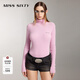 MISS SIXTY針織衫女高領(lǐng)字母刺繡開(kāi)衩設計綿羊毛衣上衣打底衫 淺粉 L