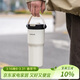 樂(lè )扣樂(lè )扣（LOCK&LOCK）大容量提手保溫杯帶吸管茶倉簡(jiǎn)約隨行保溫保冷水杯子670ML白色