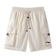 李寧（LI-NING）冰絲短褲男女夏季新款日常休閑運動(dòng)透氣五分褲純色青年情侶褲 米白色 S