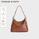 CHARLES&KEITH26春新品大容量鏈條單肩托特包雙肩包生日禮物CK2-40782798 Distressed Tan復古鞣褐 L