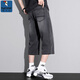啄木鳥(niǎo)夏季薄款男士新款天絲牛仔七分休閑褲寬松直筒潮流百搭運動(dòng)短褲男 黑灰色 XL （130-150斤）