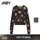 JNBY/江南布衣春秋針織開(kāi)衫復古毛衣女花卉趣味印花坑條5O8314800 208/灰褐 M