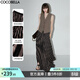 COCOBELLA設計感不規則條紋壓褶半身裙女重工百褶長(cháng)裙HS7042-2 條紋 L