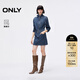 ONLY2025秋季新款法式水洗領(lǐng)結正肩短裙牛仔連衣裙女|125442005 J34390洗水牛仔藍 M