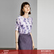 顏域減齡短袖襯衫女夏款2026新款上衣紫色印花小衫短袖圓領(lǐng)襯衣女 紫花 L/40