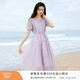 香影氣質(zhì)印花連衣裙女2026夏裝新款米白色泡泡袖圓領(lǐng)中長(cháng)絕美裙子 淺紫 S 155/80A/85-95斤