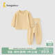 童泰（TONGTAI）寶寶內衣套裝春秋季男女童家居服上衣高腰褲子睡衣坑條黃色100cm