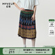 幻走（MOVEUP）春夏季新款.FUN系列松緊腰壓褶油畫(huà)抽象藝術(shù)設計感顯瘦半身裙女 混彩黑 M