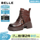 百麗（Belle）時(shí)尚串珠牛皮馬丁靴女冬季新款商場(chǎng)同款厚底增高短靴F2T1DDD5 棕色-單里 36
