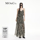 MO&Co.連衣裙細支砂洗順紆縐雪紡雙色虎紋抽繩收腰吊帶裙長(cháng)裙摩安珂 雙色虎紋 S 160