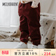 Milkbarn兒童燈芯絨外套男女童外出衣服寶寶秋季保暖童裝 漿果紅色（長(cháng)褲） 90 cm