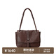 裘真復古001郵差包女單肩通勤大容量斜挎包植鞣頭層牛皮包 咖啡色-中號