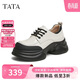 他她TATA厚底小皮鞋女松糕底單鞋女春季制服鞋JK鞋 米白/黑 38