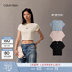 Calvin KleinJeans夏季女士活力少女感休閑ck刺繡時(shí)尚辣妹正肩羅紋短袖T恤