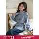 謎秀2026新品淺藍條紋磨毛襯衫2026冬女領(lǐng)結腰帶復古通勤長(cháng)袖襯衫 藍色  襯衫 M