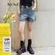 MO&Co.復古個(gè)性破洞中低腰棉質(zhì)藍色牛仔短褲美式復古褲子女摩安珂 牛仔淺藍色-第2批 XL 29