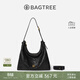 BAGTREE【明星同款】包包樹(shù)圖南包頭層植鞣牛皮hobo單肩通勤斜挎腋下包女 檀黑色-大號 贈斜挎延長(cháng)肩帶 小眾輕奢女包