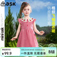 ASK JUNIOR兒童裙子26夏季小童小飛袖連衣裙女童撞色翻領(lǐng)公主裙 紅色 100