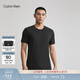 Calvin Klein內衣夏季男兩件裝休閑簡(jiǎn)約ck圓領(lǐng)舒適純色內搭打底家居短袖T恤 001-太空黑 M
