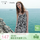 三彩2025夏季新款雪紡壓皺連衣裙無(wú)袖吊帶裙花卉寬松長(cháng)裙女