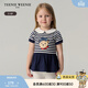 Teenie Weenie Kids小熊童裝25年女寶寶條紋拼接裙式短袖T恤衫 藏青色 100 cm