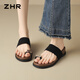 ZHR則則女鞋2026新款法式夾趾一字拖鞋子女夏季外穿增高涼拖女 KN312 黑色 37