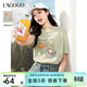 LAGOGO趣味印花純棉T恤女拉谷谷2025年夏季新款舒適顯白休閑上衣 淺綠色 XL