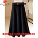 皮爾卡丹毛呢半身裙秋冬新款a字裙女高腰遮垮顯瘦中長(cháng)款傘裙大擺裙 黑色 (75CM左右) 半松緊拉鏈款隨機發(fā) XL 建議115-130斤