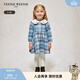 Teenie Weenie  Kids小熊童裝秋季女寶寶復古蕾絲邊翻領(lǐng)格紋連衣裙 藍色 90 cm