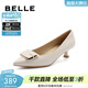 百麗（Belle）高跟鞋女細跟商場(chǎng)同款通勤方扣貓跟單鞋A8X1DAQ4預售 米白 35