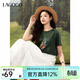 LAGOGO【果蔬系列】綠色顯白圓領(lǐng)T恤女拉谷谷2025夏新款正肩短袖 墨綠色 S