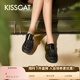 接吻貓KISSCAT【6cm暗夜花影長(cháng)腿孟克樂(lè )福鞋】新中式厚底樂(lè )福皮鞋 黑色 水晶牛皮/織物 36