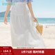 茵曼（INMAN）夏裝新款少女清新純棉拼接雙層百搭度假休閑半身裙女【1802084】 珍珠白 M