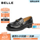 百麗（Belle）質(zhì)感百搭樂(lè )福鞋女2026春季新款商場(chǎng)舒適通勤便士單鞋F6S1DAA6 黑色 39