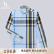 哈吉斯（HAZZYS）男裝 春秋款男襯衣撞色格紋英倫長(cháng)袖襯衫男ASCZK1BAK04 天藍色SL M （170/92A 46）