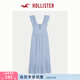 HOLLISTER25秋法式一字肩露肩小飛袖連衣裙女裝359-5298 藍色 XS (84A)短版