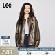Lee【張凌赫同款】舒適版紐扣開(kāi)襟設計男女同款PU夾克外套顯瘦潮 復古棕（尺碼偏大，拍小一碼） L