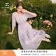 香影香芋紫碎花連衣裙女2026夏季新款圓領(lǐng)泡泡袖法式印花收腰長(cháng)裙 紫色 XL 170/92A/125-140斤